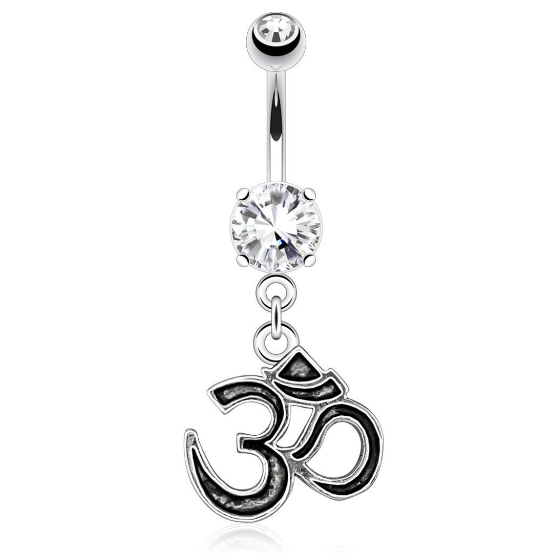 Surgical Steel Navel Belly Button Ring, 14G, Om Symbol, Casting Style