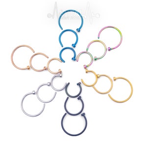 Thin 20G Open Nose Ring, Surgical Steel, Adjustable, Easy To Fit Disk End, Comfortable, Half Hoop, PVD Coated