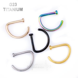 Titanium Open Nose Ring, Adjustable, Easy To Fit Disk End, Comfortable, Half Hoop