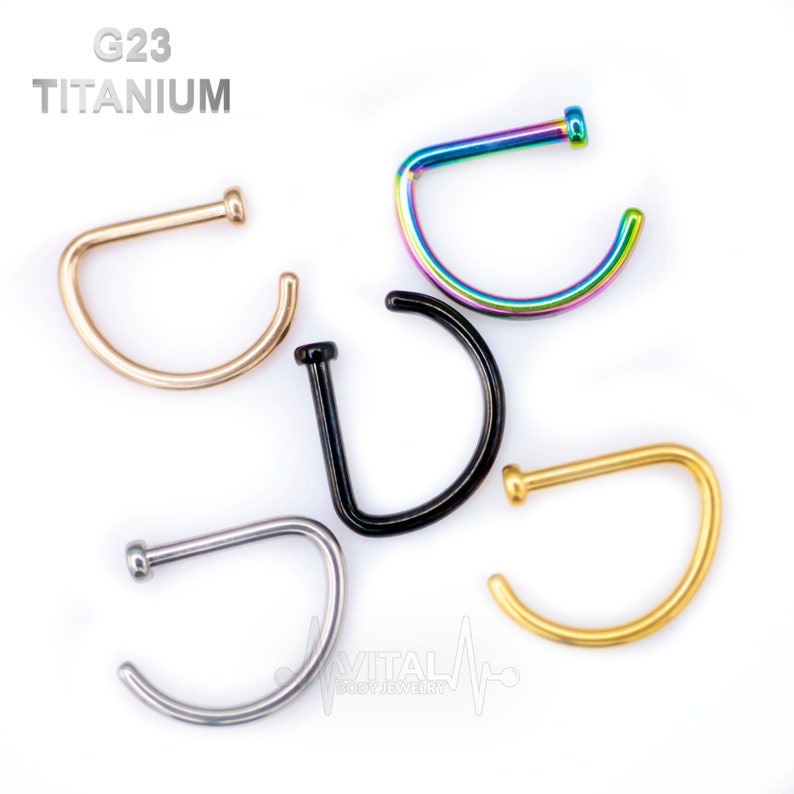 Titanium Open Nose Ring, Adjustable, Easy To Fit Disk End, Comfortable, Half Hoop 