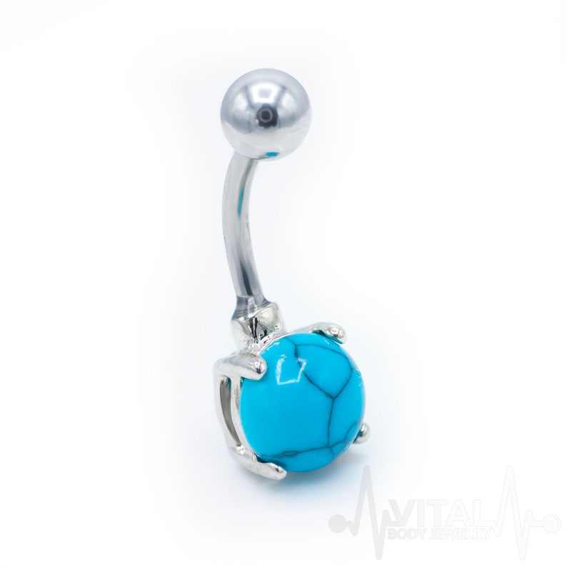 Surgical Steel 14G Turquoise and Howlite Stone Belly Button Ring Externally Threaded