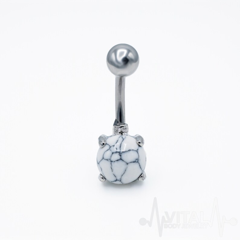 Surgical Steel 14G Turquoise and Howlite Stone Belly Button Ring Externally Threaded