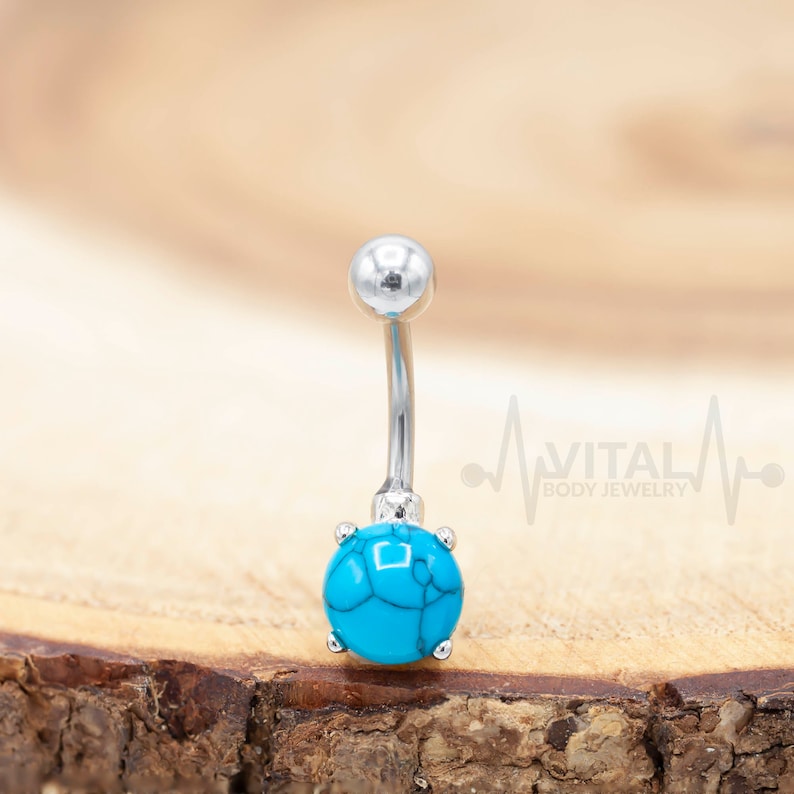 Surgical Steel 14G Turquoise and Howlite Stone Belly Button Ring Externally Threaded