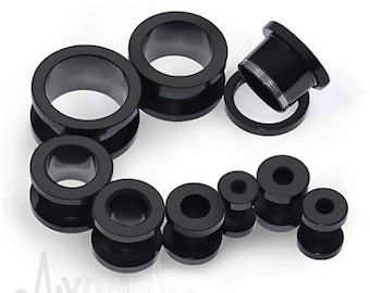 Covet Jewelry Black PVD Plated Screw Fit Tunnel Plug