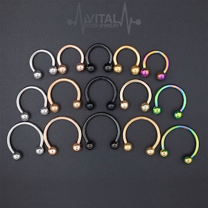 16G Septum Ring, Horseshoe, Curved Barbell, Circular Bent with Balls Ends in Gold, Rainbow, Rose Gold, Black and Silver Colors