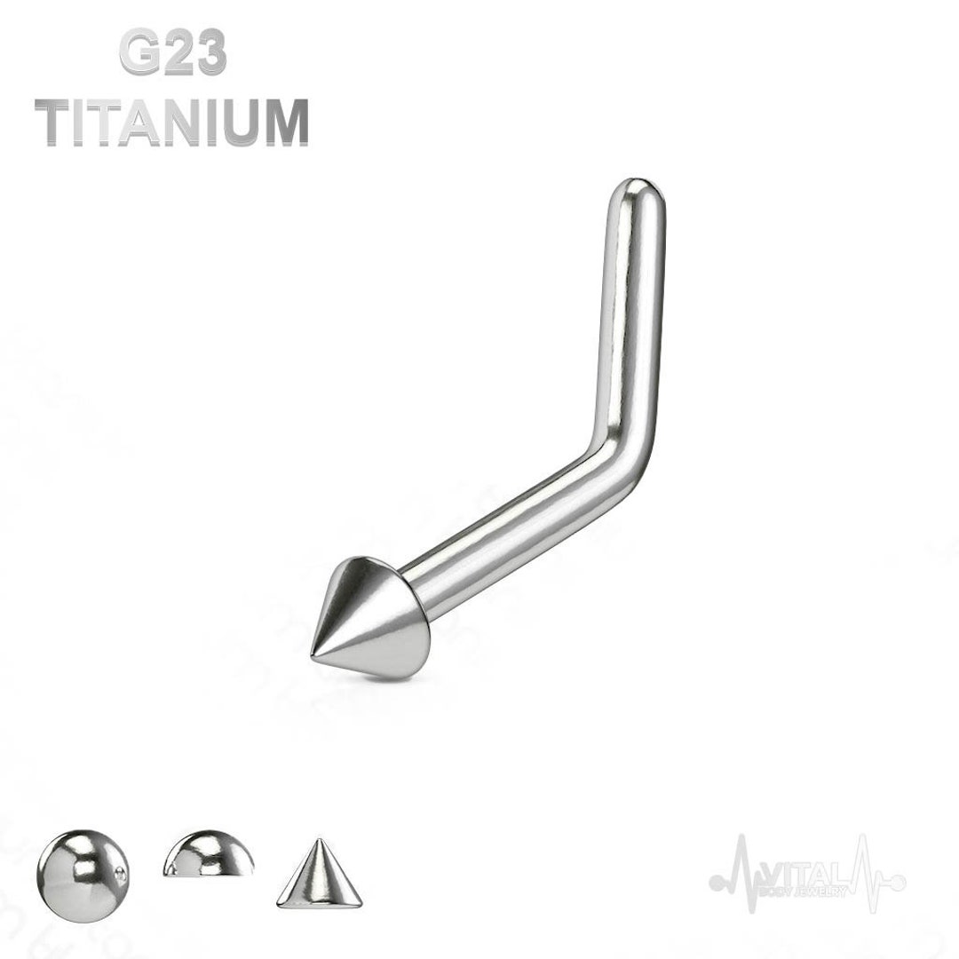 Titanium Nose Ring Stud, 18G and 20G, L Shape Bend, With Ball, Dome or Spike Vital Body Jewelry