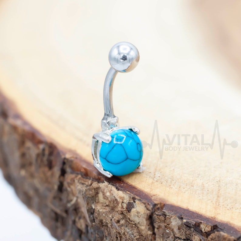Surgical Steel 14G Turquoise and Howlite Stone Belly Button Ring Externally Threaded