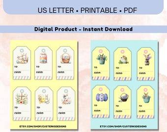 Easter Printable Tags: Bunnies Eggs Treat Cookie Gift Tags  (Digital Download)