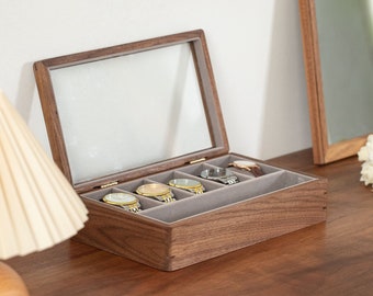 Solid Walnut Watch Box, Watch Storage, Gepersonaliseerde Tekst, Unisex Design, Glazen dakraam, Luxe Pure Walnut Watch Box, Cadeau voor echtgenoot