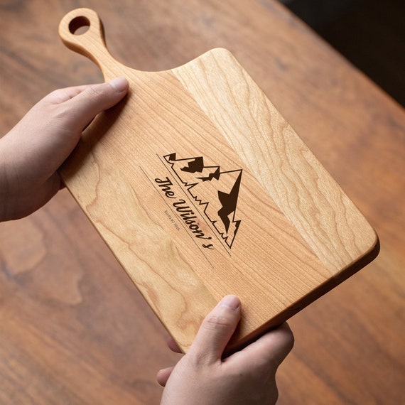 Classic Cherry Wood Chopping Board With Handle, Personalized Cutting Board,  Wooden Serving Board, Portable Small Chopping Board Cheese Board 