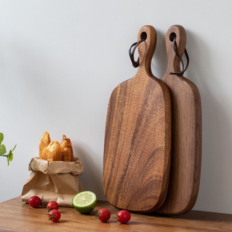 Handmade Wooden Cutting Board With Handle Walnut and Acacia Etsy