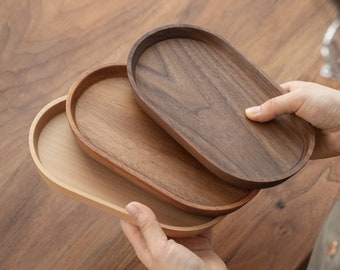 Personalized Handmade Wooden Tray, Wooden Small Plate, Acacia, Beech, Walnut Serving Tray, for Tea Time, Coffee Time, Kitchen, Store, etc.