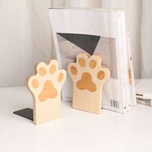 Walnut Wooden Bookends, Beech Bookend, Handmade Wood Book Holder, Desktop Organize, Cat Paw Shape Cute Children Book Ends