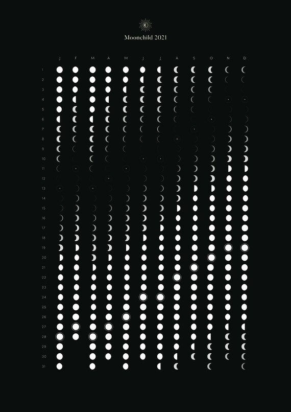 Calendrier Lunaire 21 Moon Calendar 21 Moon Phases Etsy