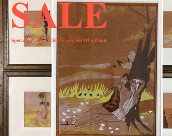 Art Deco Pochoir Prints Daphis And Chloe By Germaine Paule Joumard 1930 Set of 6