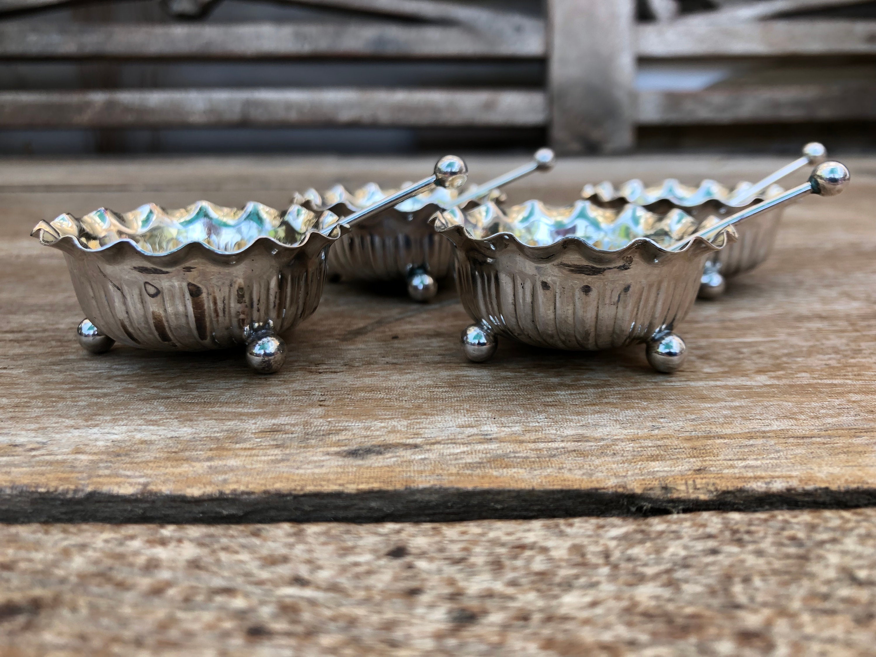 Antique Sterling Sliver Fluted Salt Dishes and Spoons Boxed Etsy
