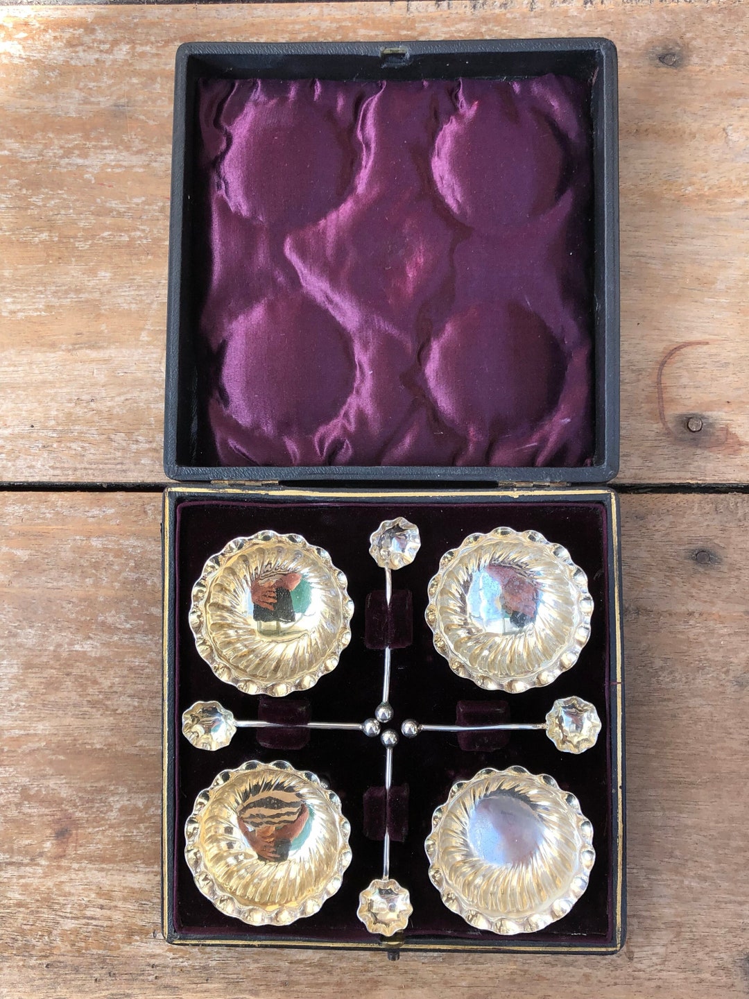 Antique Sterling Sliver Fluted Salt Dishes and Spoons Boxed Etsy