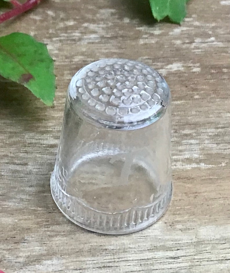Vintage Pressed Glass Thimble With an Etched T for Thimble or Etsy