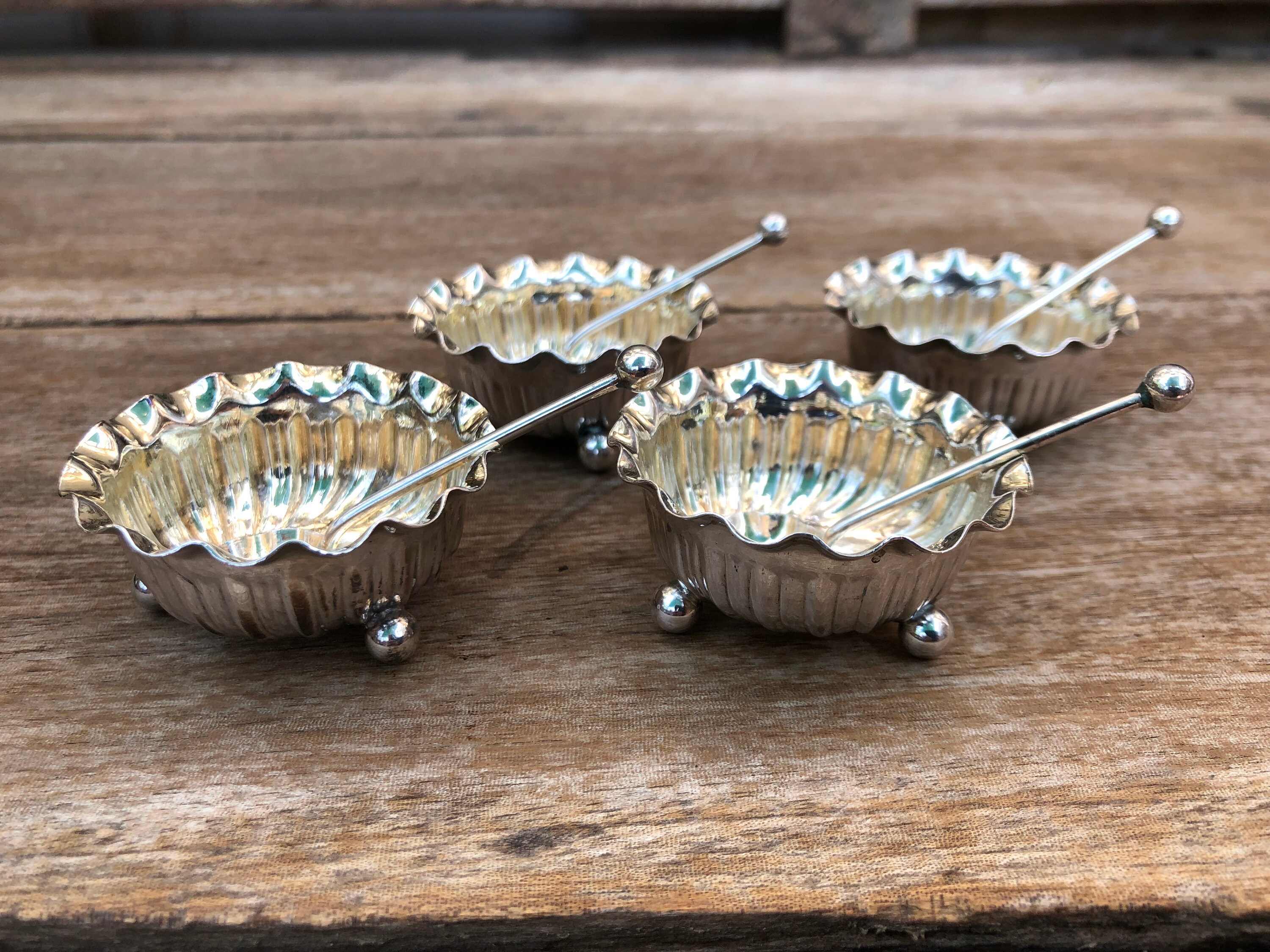 Antique Sterling Sliver Fluted Salt Dishes and Spoons Boxed Etsy