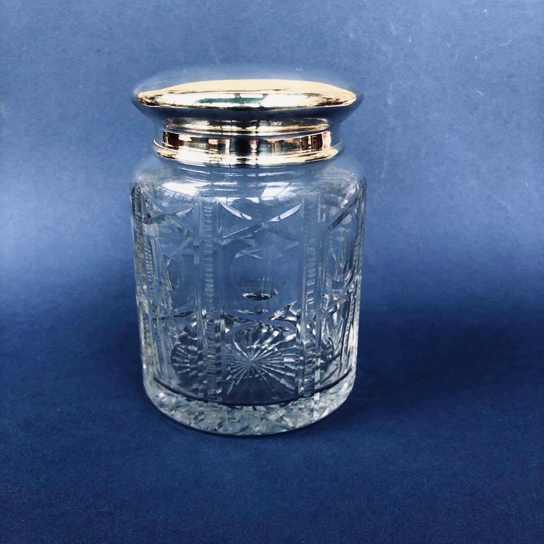 Vintage Cut Glass Jar With Silver Plated Lid. Etsy