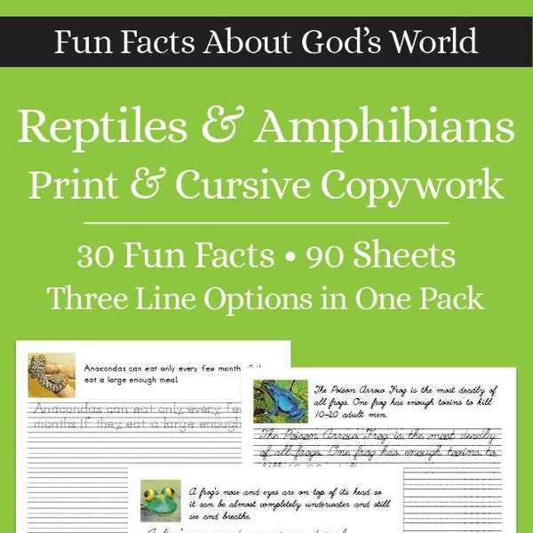 Reptiles & Amphibians Copywork – Print and Cursive