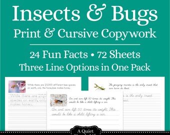 Insects & Bugs Copywork – Print and Cursive