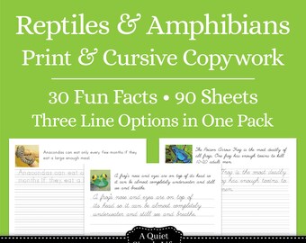 Reptiles & Amphibians Copywork – Print and Cursive