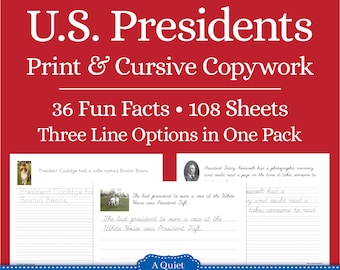 U.S. Presidents Copywork – Print and Cursive Worksheets