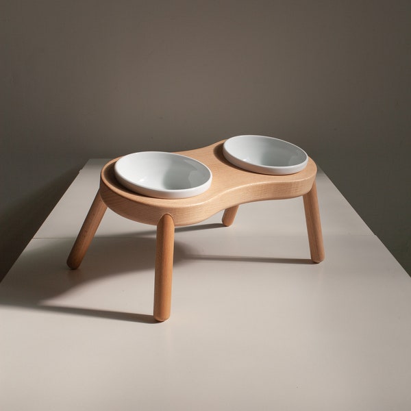 Elevated pet bowl, HEIGHT/TILTED CUSTOMIZABLE, 9oz*2 , Minimalist design, the Peanut