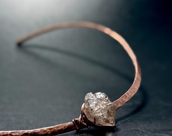Herkimer Diamond Copper Necklace | Minimalist Crystal Choker | Adjustable Artisan Necklace
