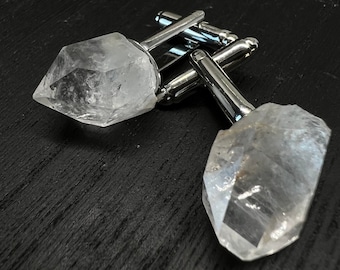 Raw Quartz Crystal Cufflinks: Ethically Sourced Groomsman Gift