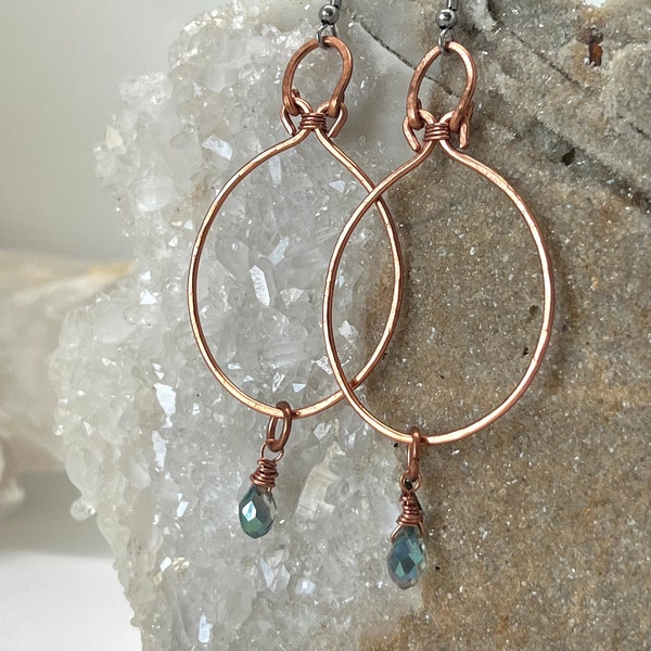 Faceted Teal Teardrop Chandelier Earrings |  Earrings | Copper Chandelier Earrings | Ready to Ship