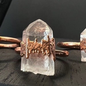 Electroformed Quartz Crystal Ring: Raw Copper Statement Jewelry
