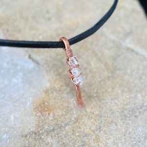 Herkimer Diamond Leather Choker Necklace: Handmade Copper Jewelry