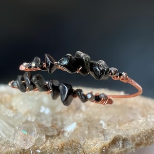 Handmade Black Tourmaline Copper Wrap Bracelet: Adjustable Gemstone Jewelry