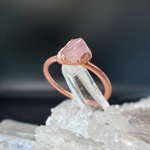 Electroformed Copper Rose Quartz Ring: Natural Crystal Stacking Ring