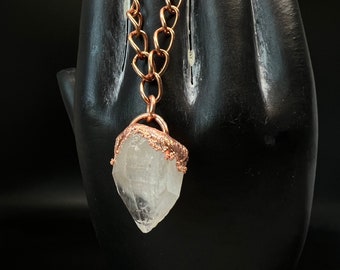 Raw Quartz Crystal Necklace | Electroformed Copper Necklace | Ready to Ship | Gift for Her Him | April Birthstone