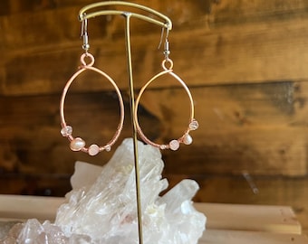 Freshwater Pearl Herkimer Diamond Earrings: Hammered Copper Chandelier