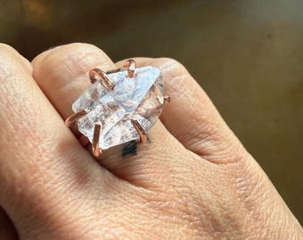 Clear Quartz Crystal Ring Size 6 | Self Healed Claw Set Raw Quartz Ring | Ready To Ship | April Birthstone