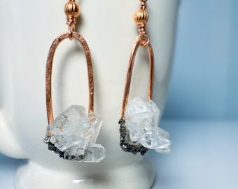 Quartz Crystal Cluster Earrings | Copper Paperclip Dangle Earrings | Raw Crystal Earrings
