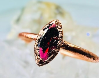 Electroform Garnet Ring: Marquise January Birthstone, Copper Stacking Ring