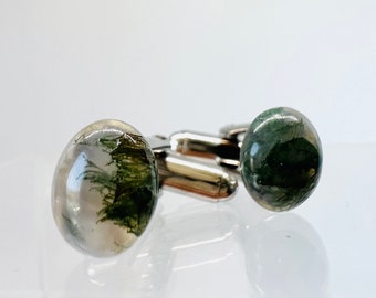Green Moss Agate Cufflinks | Natural Moss Agate Gift for Him | Agate Accessories