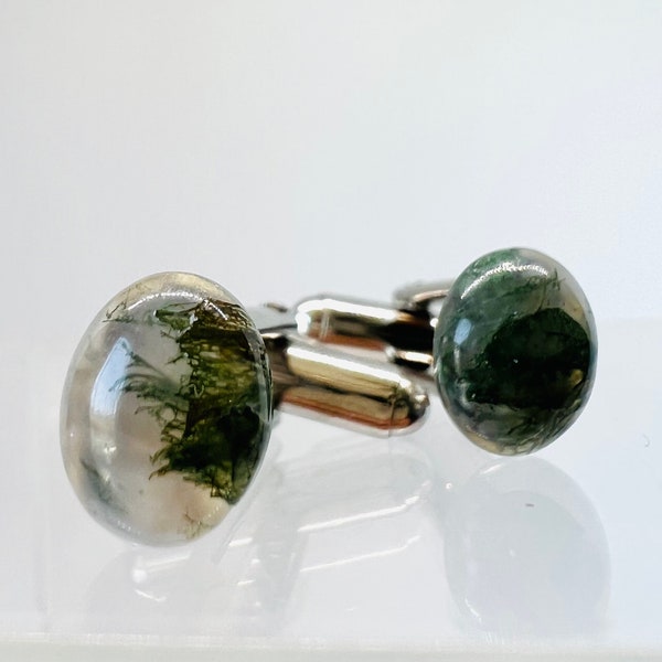 Green Moss Agate Cufflinks | Natural Moss Agate Gift for Him | Agate Accessories