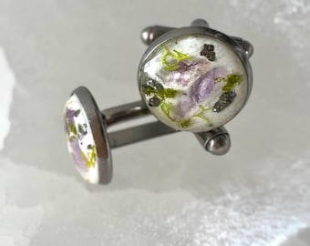 Raw Amethyst Cufflinks: Crystal Terrarium, Botanical Mens Accessories