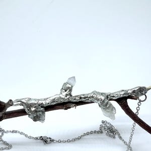 Crystal Tree Branch Necklace | Woodland Inspired Necklace | Three Stone Crystal Necklace | Twig Branch Jewelry | Silver Branch Necklace