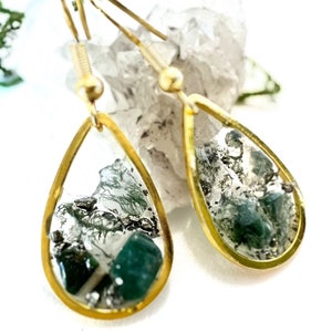 Green Moss Agate Earrings | Gold Agate Earrings | Earthy Earrings | Woodland Wedding Jewelry