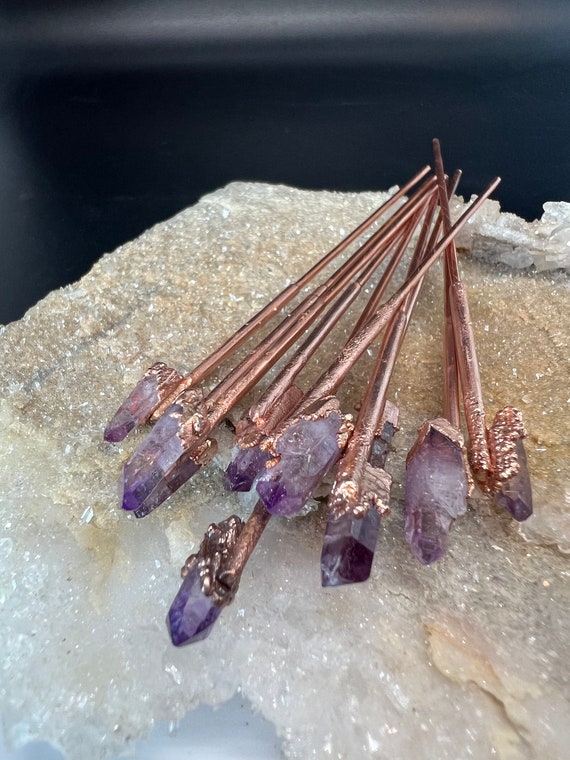 Dainty Raw Amethyst Crystal Hair Stick Boho Wedding Boho Amethyst Hair  Accessory Gift for Her