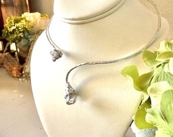 Asymmetrical Natural Crystal Collar | Adjustable Silver Soft Solder Crystal Choker | Sculpted Art Jewelry | Ready to Ship