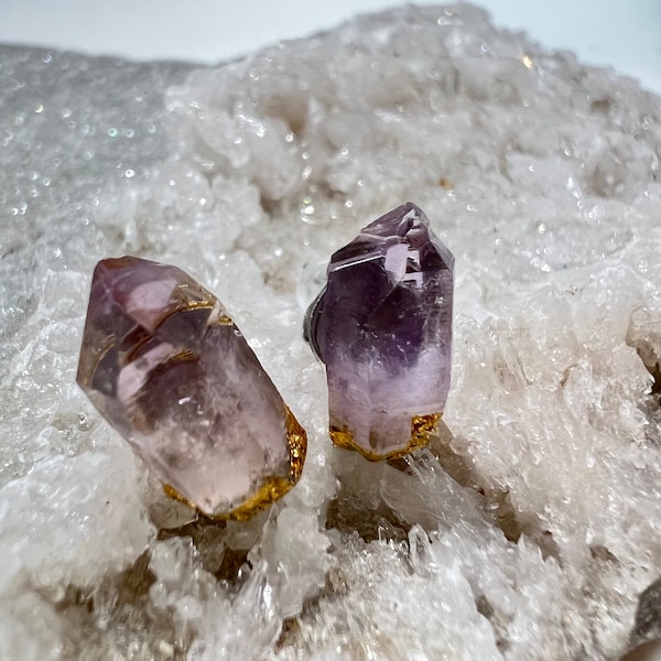 Raw Amethyst Stud Earrings | Boho Gemstone Earrings | Raw Crystal Earrings | Februrary Birthstone