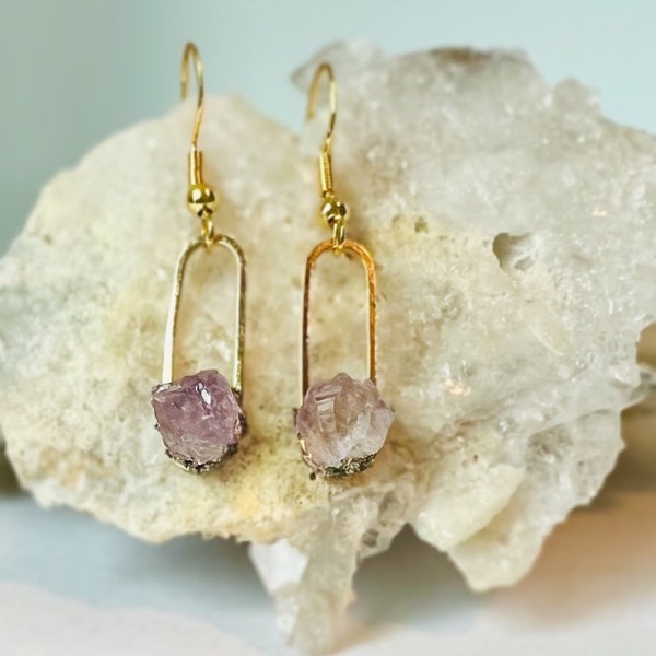 Raw Amethyst Earrings | Gold Amethyst Earrings | February Birthstone Earrings | Purple Crystal Earrings